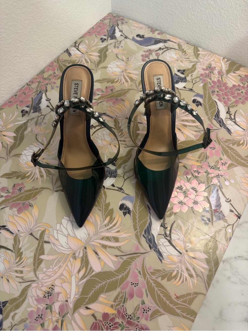 Steve Madden Dark Green PVC Pointed Toe Jeweled
